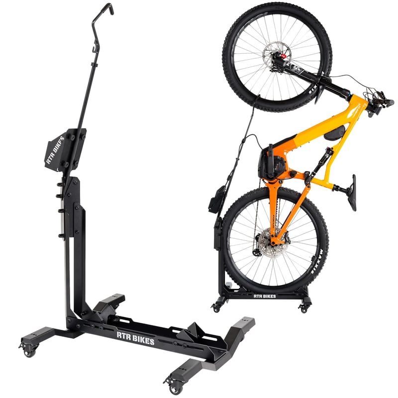 Suport mobil pentru biciclete RTR BIKES Brutus Up Pro, vertical – Stație de încărcare pentru e-bike cu roți – Până la 30 kg – Cu suport pentru încărcător – Pentru roți de 24-29 inch și anvelope de 3,5 inch – Fabricat în UE