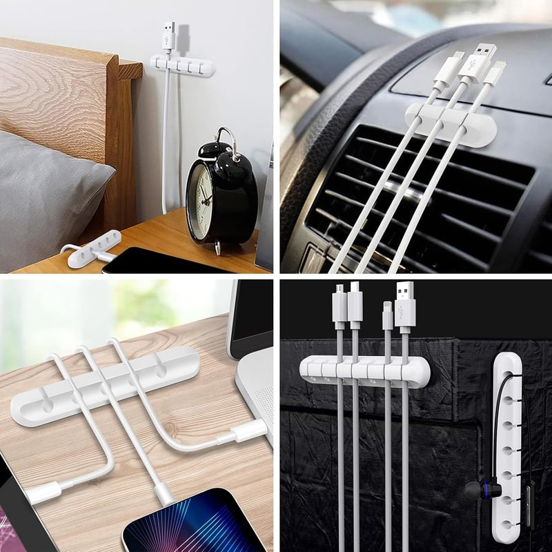 Set de 3 organizatoare de cabluri RTRTGS - Suport adeziv pentru cabluri, pentru birou, USB, cabluri de încărcare și audio, organizator de cabluri alb cu 3-5-7 compartimente pentru birou