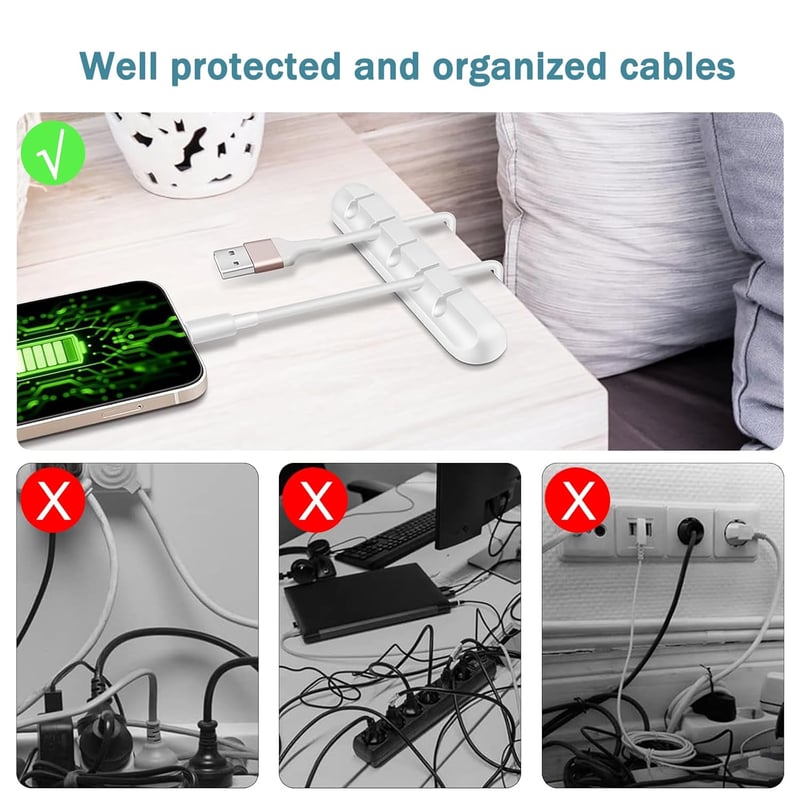 Set de 3 organizatoare de cabluri RTRTGS - Suport adeziv pentru cabluri, pentru birou, USB, cabluri de încărcare și audio, organizator de cabluri alb cu 3-5-7 compartimente pentru birou