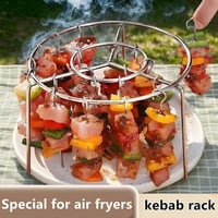 Ruayia okrúhly rošt do teplovzdušnej fritézy, nerezová oceľ, 6-palcová vložka do fritézy s 24 ks BBQ špajdlí na mäso a zeleninu 4