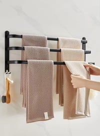 Ruhetfam 60 cm-ový držiak na uteráky, matná čierna, 3 ramená, bez vŕtania, nástenný držiak na uteráky do kúpeľne a kuchyne 6