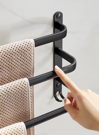 Ruhetfam 60 cm-ový držiak na uteráky, matná čierna, 3 ramená, bez vŕtania, nástenný držiak na uteráky do kúpeľne a kuchyne 5