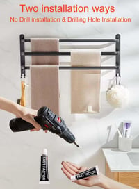 Ruhetfam 80cm Fekete Alumínium Törölközőtartó Falra Szerelhető Öntapadós vagy Csavaros - 80CM, Black 6