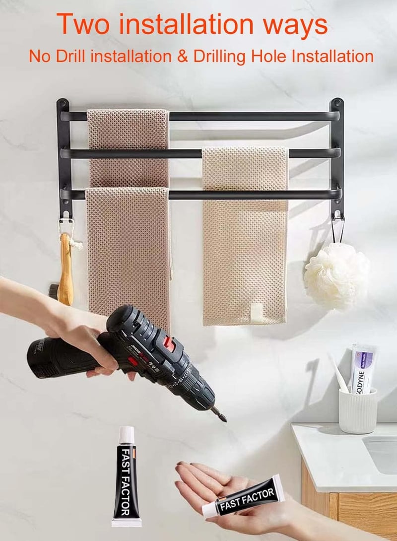 Ruhetfam 80cm Fekete Alumínium Törölközőtartó Falra Szerelhető Öntapadós vagy Csavaros - 80CM, Black