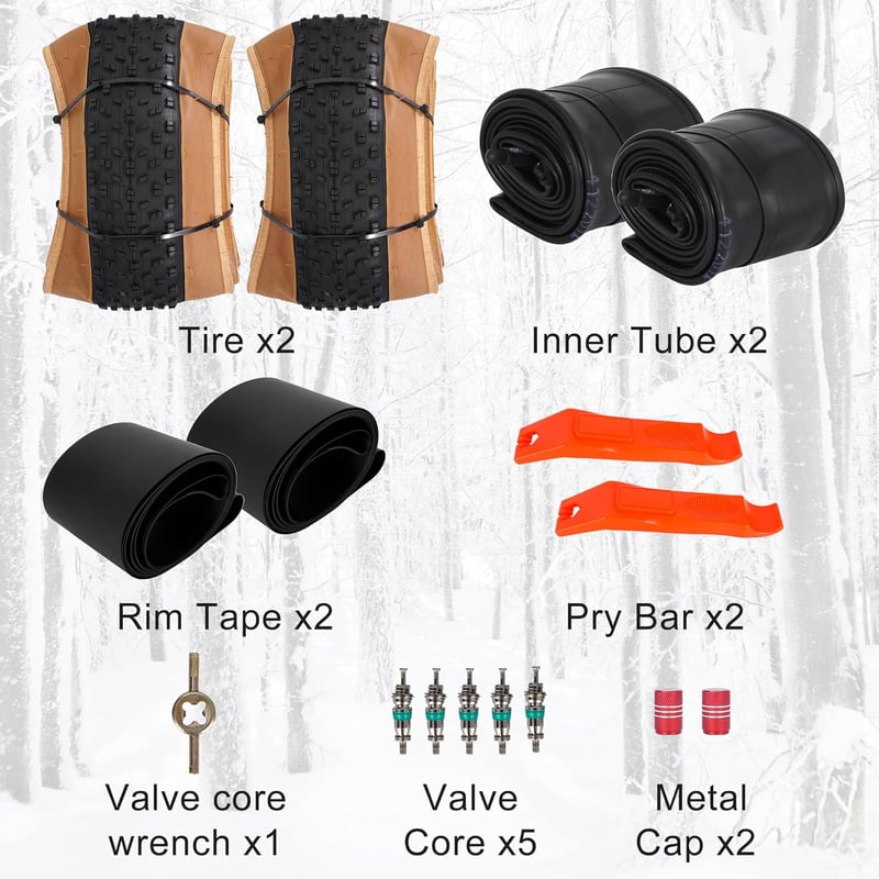 RUHUO 26x4.0 Fat Bike Defektmentes Összehajtható Gumiabroncs Szett - 2 Garnitúra MTB Kerékpárgumi Belsővel, Terepmintás, Hegyi és BMX Bicikl