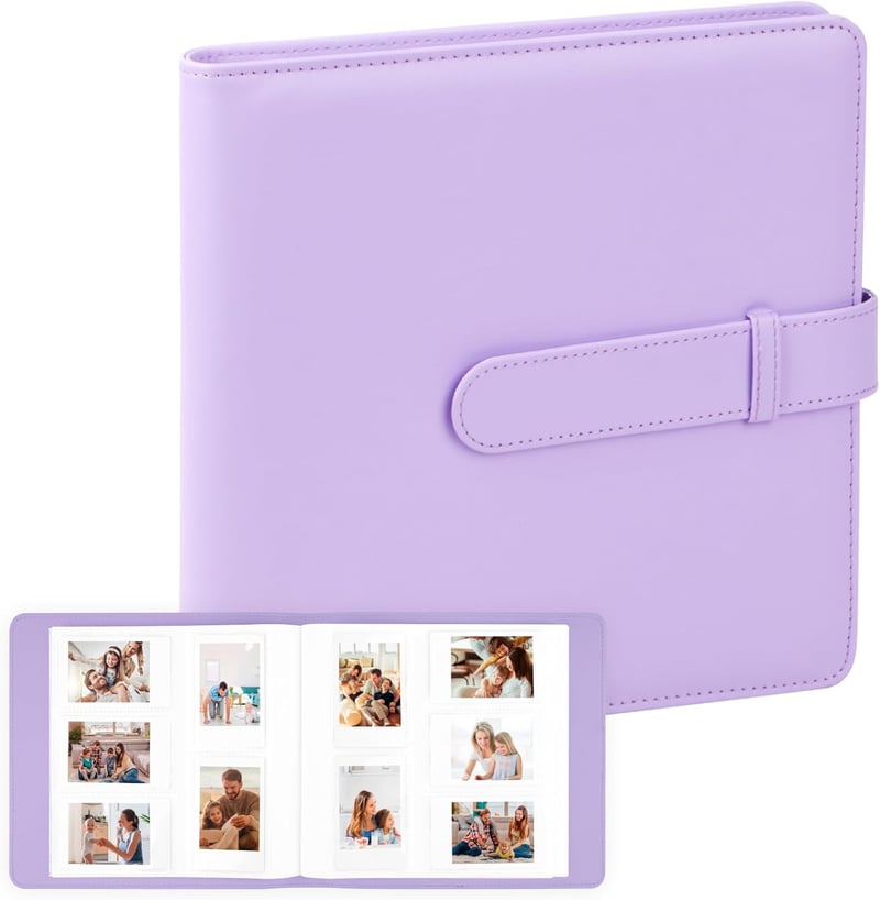Ruibytree 360 Fotóalbum Fujifilm Instax Mini 12 11 9 40 és Polaroid Snap Instant Fényképezőgépekhez, 86x54mm Képekhez, Lila PU Bőr Borítássa