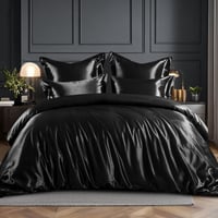 Lenjerie de pat din satin RUIKASI 200x220 cm, neagră - Husă de pilotă de lux, fină ca mătasea, benefică pentru păr și piele, lenjerie lucioasă cu fermoar și fețe de pernă 80x80 cm 1