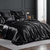 Lenjerie de pat din satin RUIKASI 200x220 cm, neagră - Husă de pilotă de lux, fină ca mătasea, benefică pentru păr și piele, lenjerie lucioasă cu fermoar și fețe de pernă 80x80 cm 2