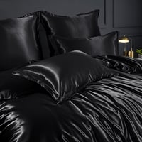 Lenjerie de pat din satin RUIKASI 200x220 cm, neagră - Husă de pilotă de lux, fină ca mătasea, benefică pentru păr și piele, lenjerie lucioasă cu fermoar și fețe de pernă 80x80 cm 3