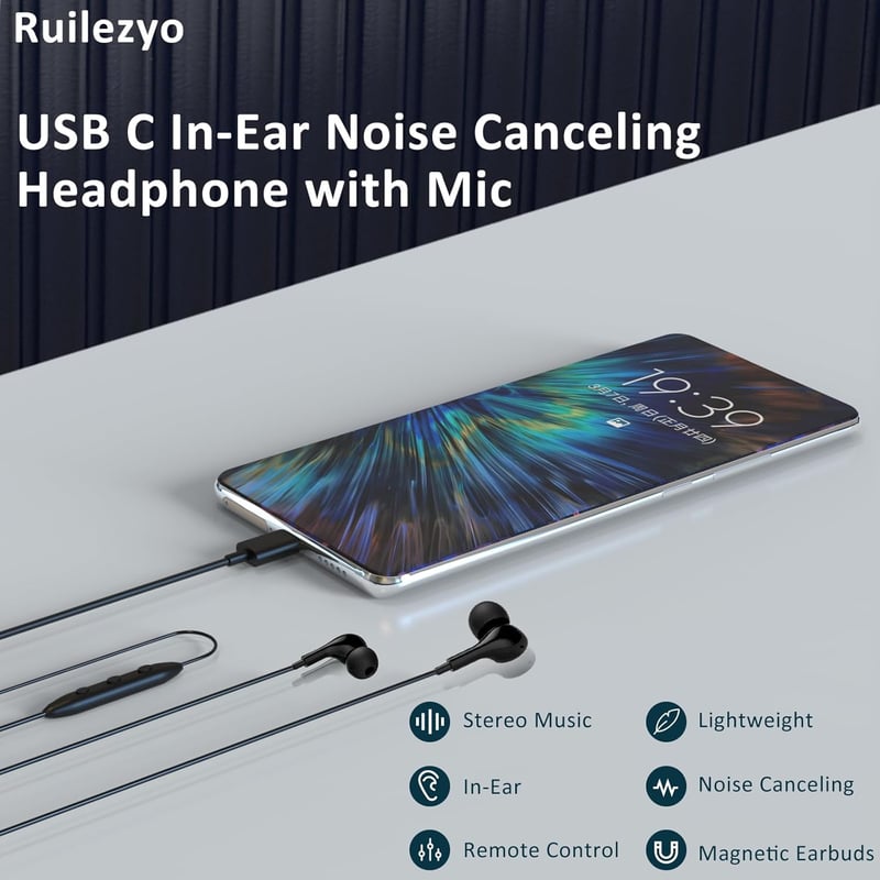 Ruilezyo USB-C Fülhallgató Mikrofonnal - Samsung Galaxy S25/S24/S23, iPhone 16/15, iPad, MacBook, Google Pixel Kompatibilis Vezetékes Headse