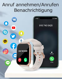 Ceas inteligent unisex RUIMEN cu funcție de apelare, ecran HD de 1,85 inchi, puls, SpO2, monitorizare somn, pedometru, peste 110 moduri sport, compatibil Android și iOS, 2 curele incluse 2