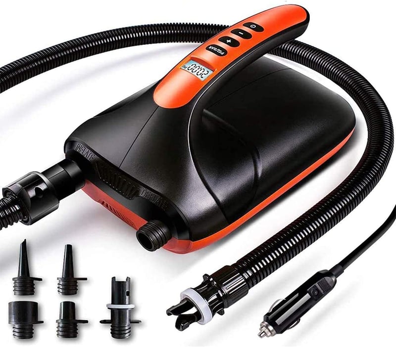 Ruitx Elektromos SUP Pumpa 20PSI 12V - Nagy Nyomású Felfújó Intelligens Kétfokozatú Automata Kikapcsolással, 6 Fúvókával