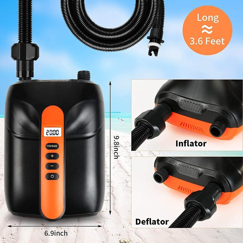 Ruitx Elektromos SUP Pumpa 20PSI 12V - Nagy Nyomású Felfújó Intelligens Kétfokozatú Automata Kikapcsolással, 6 Fúvókával