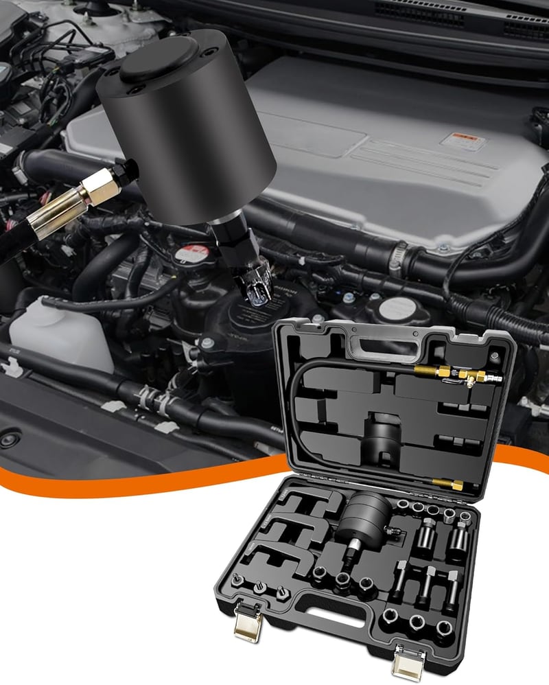 RUIZHI 24 részes pneumatikus injektorfeszítő készlet 19 adapterrel Bosch Delphi Denso Siemens kompatibilis - 24 pieces