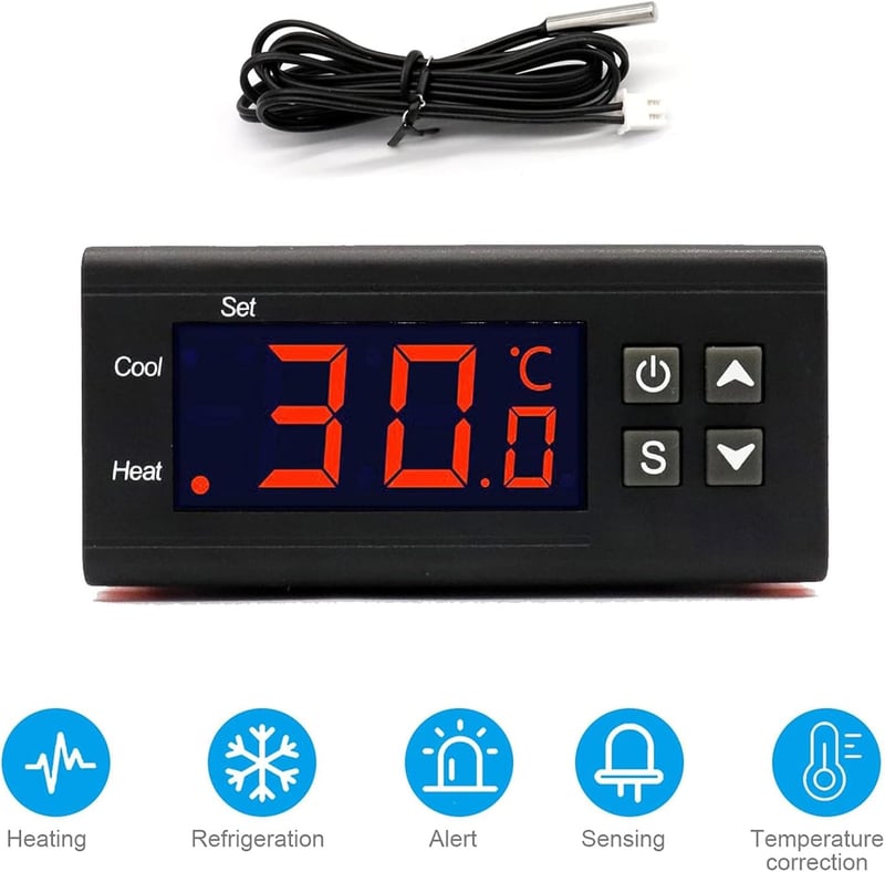 RUIZHI 24V digitális termosztát hőmérséklet szenzorral akvárium szabályozáshoz