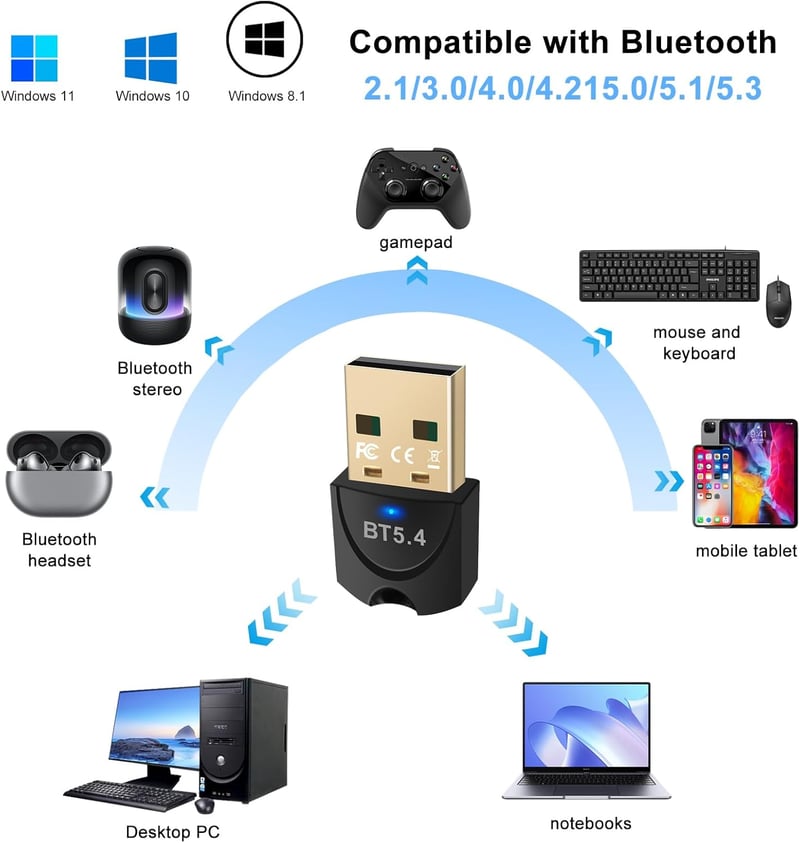 RUIZHI Bluetooth 5.4 Adapter USB Dongle PC-hez, Vezeték Nélküli Adó Egér Billentyűzet Fejhallgató Telefon Tablet Kontroller Csatlakoztatásáh