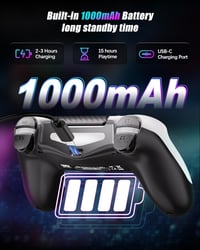 RUIZHI PS4 Wireless Controller fehér - Playstation 4 kompatibilis, Turbo, Dual Vibration, Gyro Sensor 5