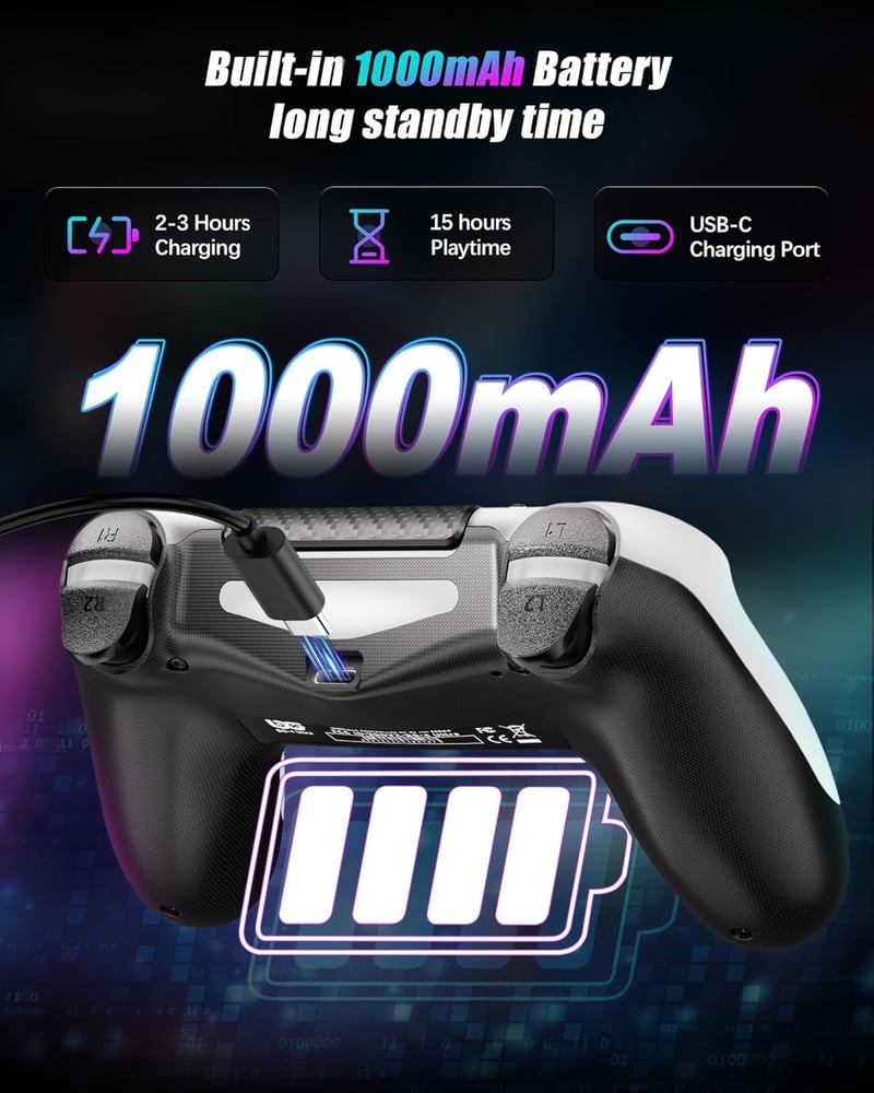 RUIZHI PS4 Wireless Controller fehér - Playstation 4 kompatibilis, Turbo, Dual Vibration, Gyro Sensor