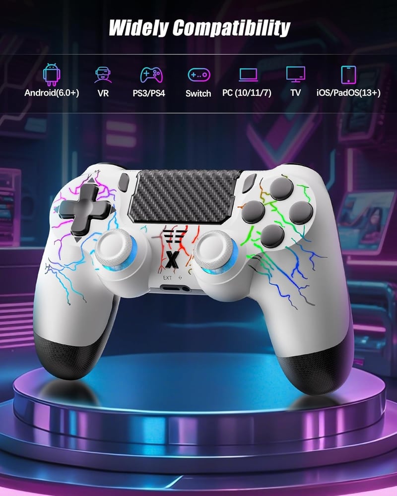 RUIZHI PS4 Wireless Controller fehér - Playstation 4 kompatibilis, Turbo, Dual Vibration, Gyro Sensor