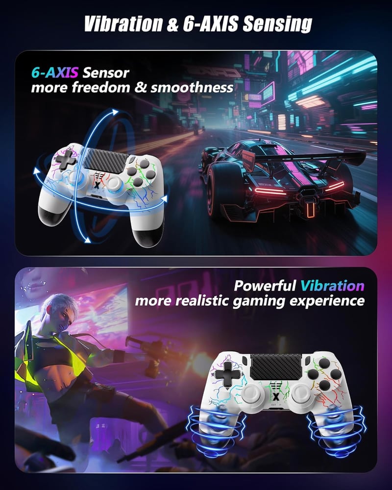 RUIZHI PS4 Wireless Controller fehér - Playstation 4 kompatibilis, Turbo, Dual Vibration, Gyro Sensor