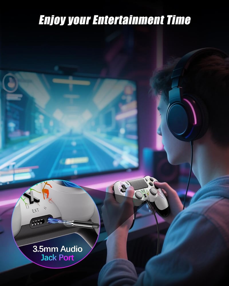 RUIZHI PS4 Wireless Controller fehér - Playstation 4 kompatibilis, Turbo, Dual Vibration, Gyro Sensor