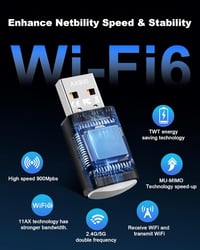 RUIZHI WiFi 6 USB Adapter AX900 Mbps Dual Band Vezeték Nélküli Hálózati Kártya PC Laptop Desktop Win7/10/11 MU-MIMO WPA 3