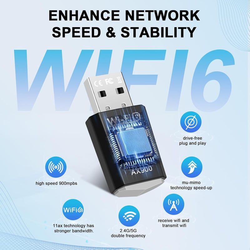 RUIZHI WiFi 6 USB Adapter AX900 Mbps Dual Band Vezeték Nélküli Hálózati Kártya PC Laptop Asztali Számítógép Windows 10/11