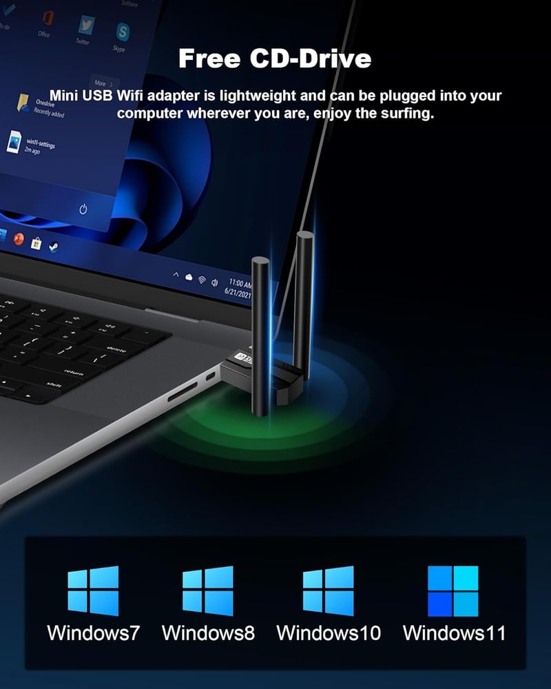 RUIZHI WiFi 6 WLAN Adapter PC-hez, AX900Mbps Bluetooth USB Dongle 5DBI Antennával, Dual Band 2.4G/5GHz, MU-MIMO WPA3