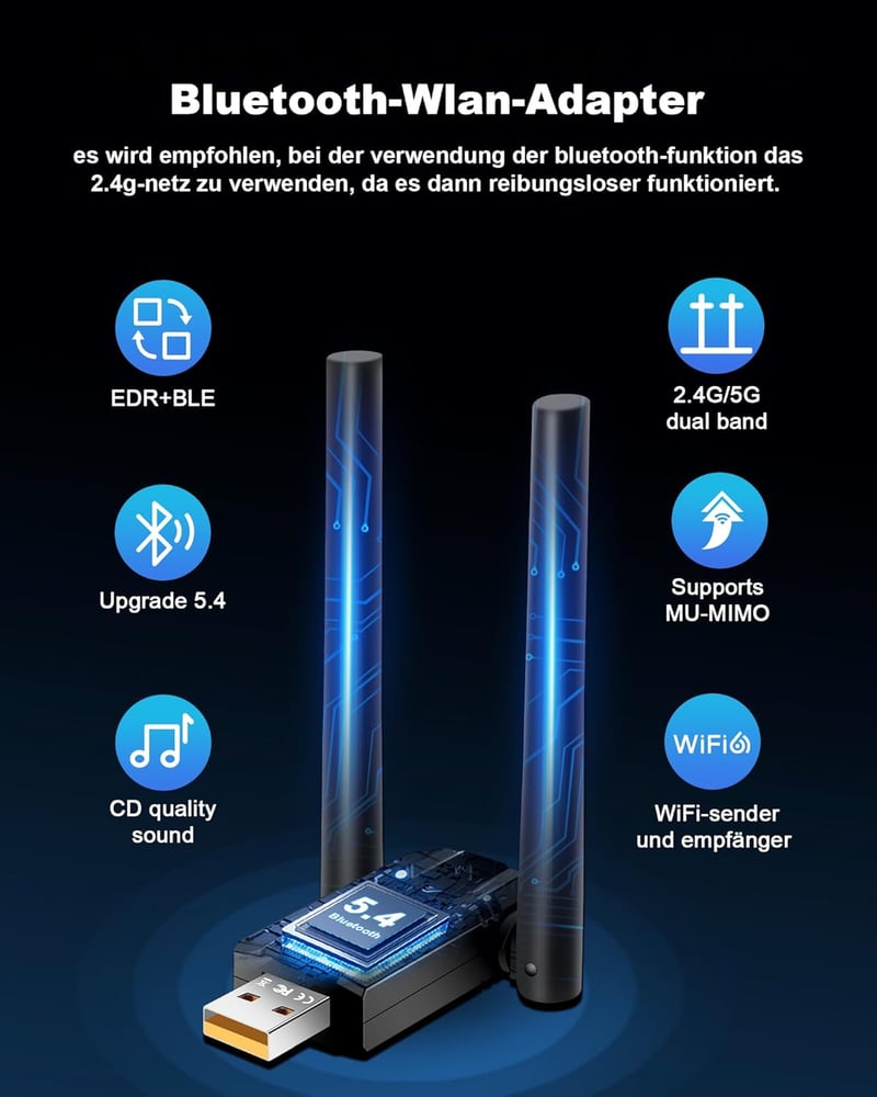 RUIZHI WiFi 6 WLAN Adapter PC-hez, AX900Mbps Bluetooth USB Dongle 5DBI Antennával, Dual Band 2.4G/5GHz, MU-MIMO WPA3