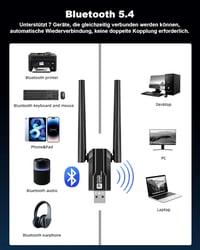 RUIZHI WiFi 6 WLAN Adapter PC-hez, AX900Mbps Bluetooth USB Dongle 5DBI Antennával, Dual Band 2.4G/5GHz, MU-MIMO WPA3 6