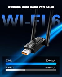 RUIZHI WiFi 6 WLAN Adapter PC-hez, AX900Mbps Bluetooth USB Dongle 5DBI Antennával, Dual Band 2.4G/5GHz, MU-MIMO WPA3 5