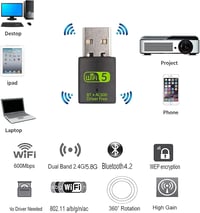 RUIZHI WiFi USB Adapter 600Mbps Bluetooth 4.2 Dongle Dual Band 2.4GHz/5.8GHz Laptop PC Windows Mac Kompatibilis 5