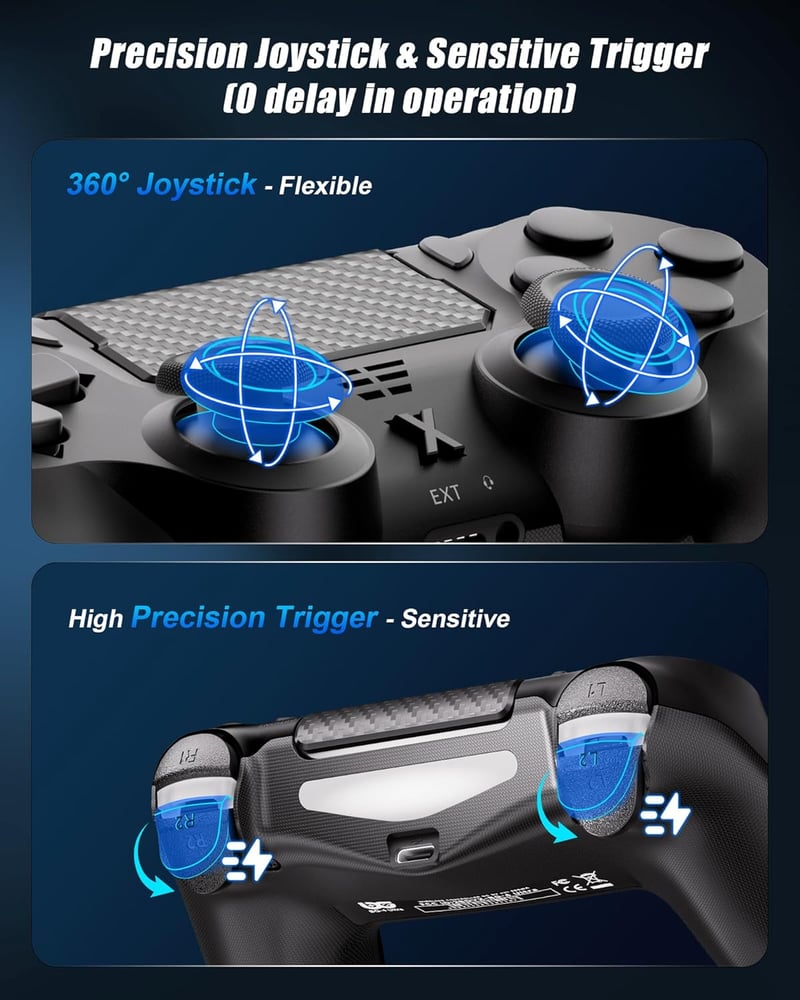 RUIZHI Wireless PS4 Kontroller - Playstation 4 Gamepad PC Kompatibilis Turbo Vibráció Gyro Szenzorokkal