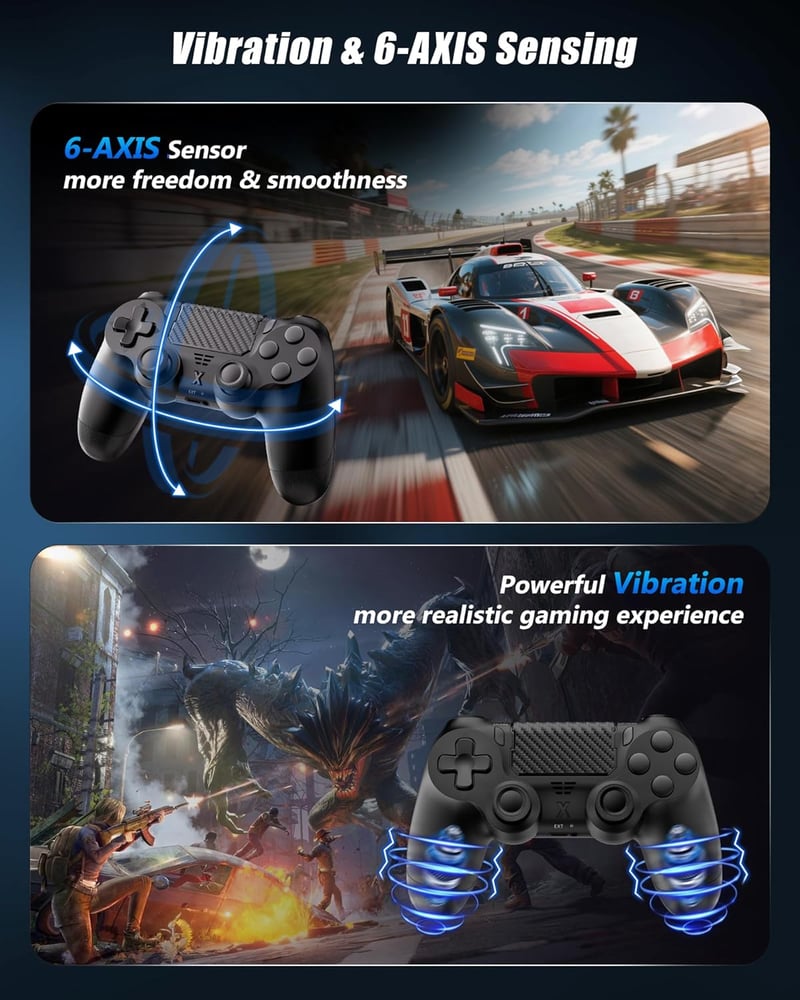 RUIZHI Wireless PS4 Kontroller - Playstation 4 Gamepad PC Kompatibilis Turbo Vibráció Gyro Szenzorokkal