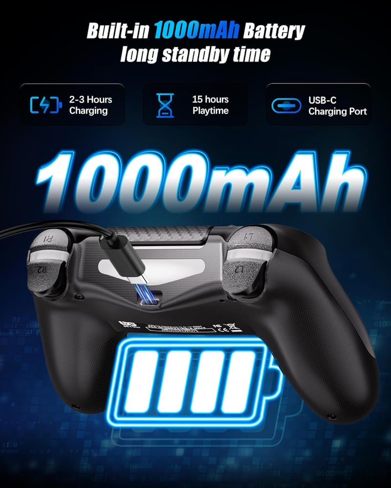 RUIZHI Wireless PS4 Kontroller - Playstation 4 Gamepad PC Kompatibilis Turbo Vibráció Gyro Szenzorokkal