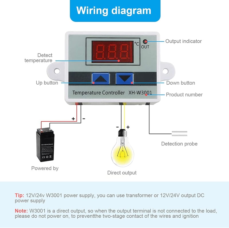 RUIZHI XH-W3001 Digitális Hőmérséklet Szabályozó 12V 120W LCD Kijelzővel Vízálló Szondával Termosztát Kapcsoló