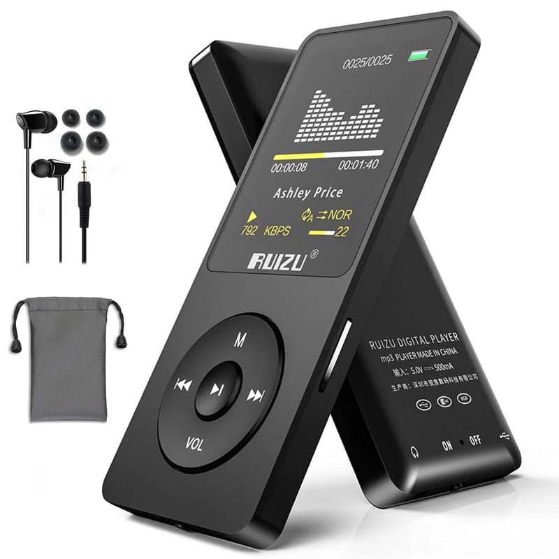 MP3 prehrávač RUIZU 64 GB s funkciou Bluetooth 5.3, 1,8-palcovým displejom, 80-hodinovou výdržou prehrávania, FM rádiom, diktafónom a možnosťou rozšírenia o 128 GB