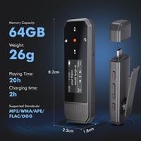 RUIZU Bluetooth 5.3 MP3 lejátszó csipesszel, FM rádióval - 64 GB 5