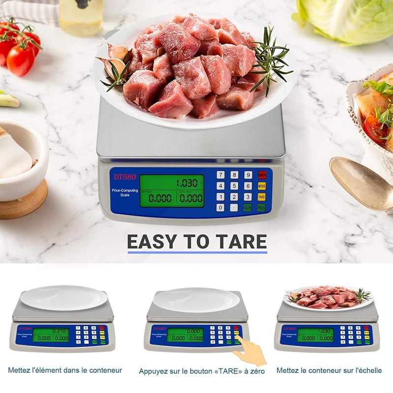 RUJIXU Digitális Konyhai Mérleg Rozsdamentes Acél 40kg Profi Élelmiszer Mérleg LCD Kijelzővel
