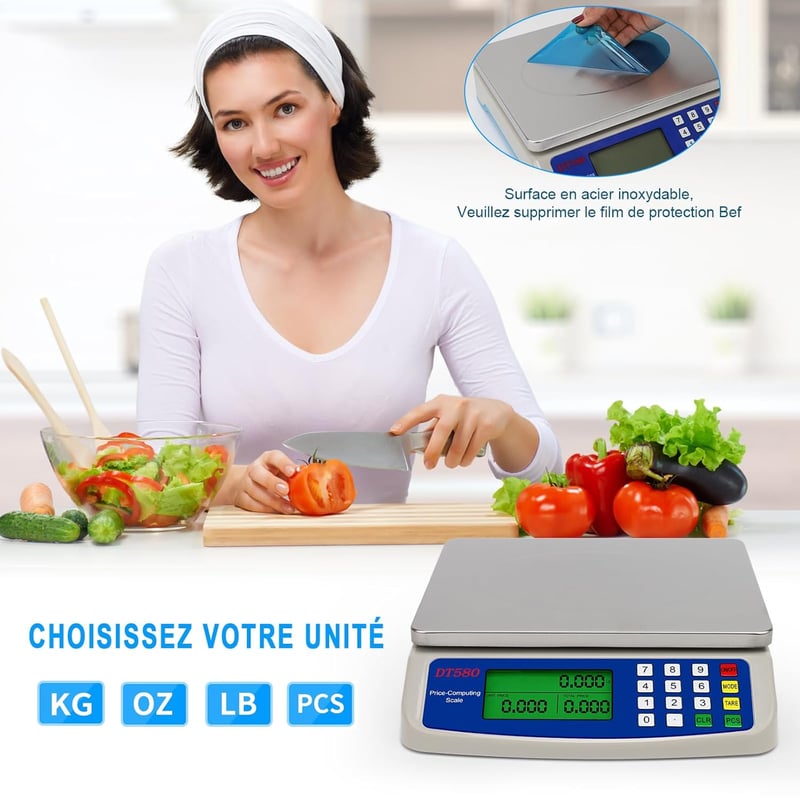 RUJIXU Digitális Konyhai Mérleg Rozsdamentes Acél 40kg Profi Élelmiszer Mérleg LCD Kijelzővel