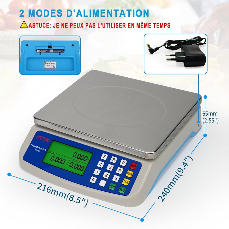RUJIXU Digitális Konyhai Mérleg Rozsdamentes Acél 40kg Profi Élelmiszer Mérleg LCD Kijelzővel