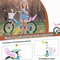 Detský bicykel RULLY 16 palcov pre dievčatá vo veku 4 – 7 rokov – so sedačkou pre bábiku, pomocnými kolieskami a dúhovým dizajnom, 41 – 53 cm 5