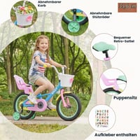Detský bicykel RULLY 16 palcov pre dievčatá vo veku 4 – 7 rokov – so sedačkou pre bábiku, pomocnými kolieskami a dúhovým dizajnom, 41 – 53 cm 2