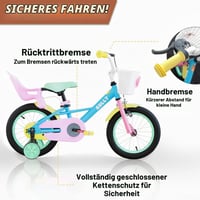 Detský bicykel RULLY 16 palcov pre dievčatá vo veku 4 – 7 rokov – so sedačkou pre bábiku, pomocnými kolieskami a dúhovým dizajnom, 41 – 53 cm 3