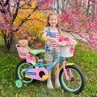 Detský bicykel RULLY 16 palcov pre dievčatá vo veku 4 – 7 rokov – so sedačkou pre bábiku, pomocnými kolieskami a dúhovým dizajnom, 41 – 53 cm 4