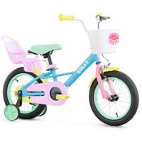 Detský bicykel RULLY 16 palcov pre dievčatá vo veku 4 – 7 rokov – so sedačkou pre bábiku, pomocnými kolieskami a dúhovým dizajnom, 41 – 53 cm 1