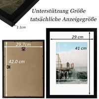 RUN HELIX Fotorámik A3 Čierny - 29,7 x 42 cm Drevený rám na obrazy s bielou paspartou, s nerozbitným akrylovým sklom - Rám na plagáty a diplomy na zavesenie na stenu 3