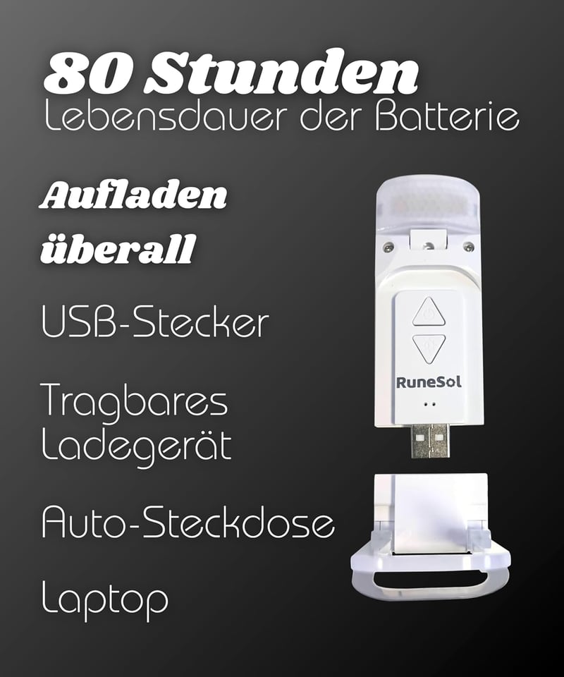 Runesol Fehér könyvszorítós olvasólámpa USB tölthető LED fény 3 szemkímélő mód 80 óra üzemidővel
