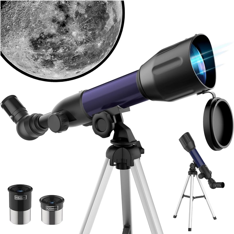 Runprism Csillagászati Távcső Gyerekeknek 360/50mm - Kék Hordozható Refraktoros Teleszkóp Kezdőknek, Égbolt és Táj Megfigyeléshez, Ajándék A