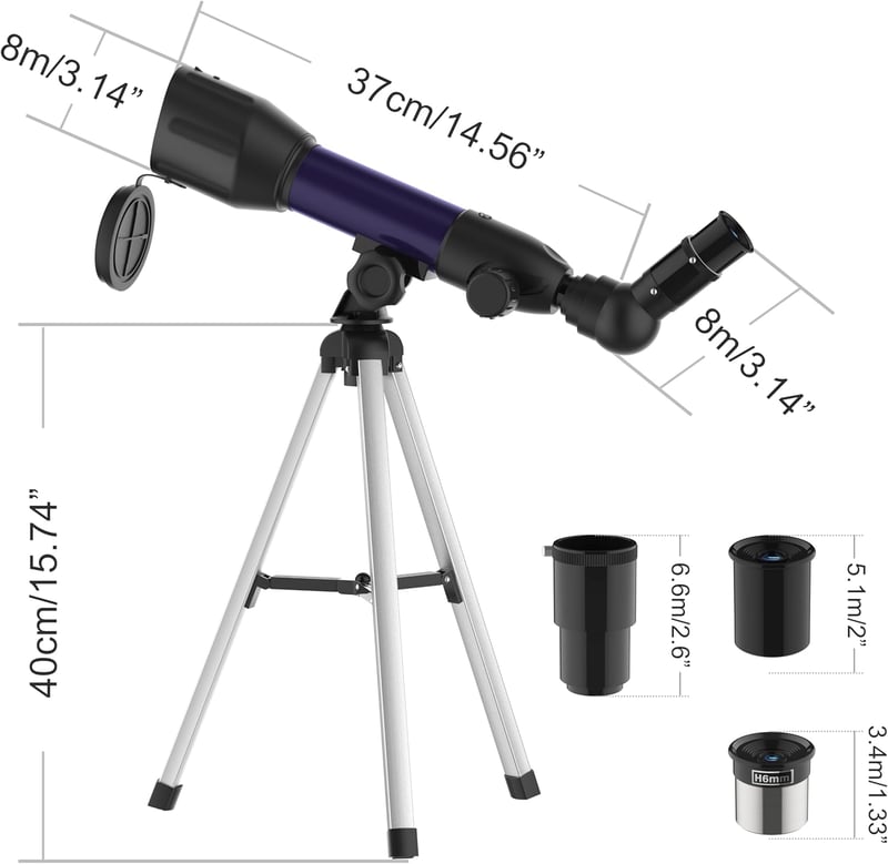 Runprism Csillagászati Távcső Gyerekeknek 360/50mm - Kék Hordozható Refraktoros Teleszkóp Kezdőknek, Égbolt és Táj Megfigyeléshez, Ajándék A